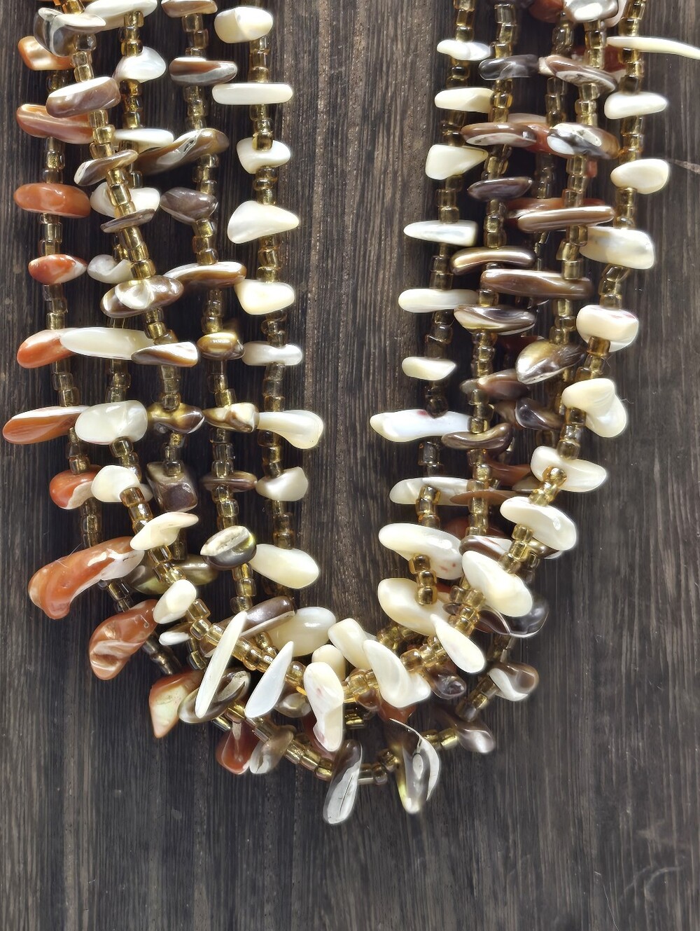 60's Signed Japan Mother of Pearl Shell Necklace Beaded 5 Strand Choker Fashion